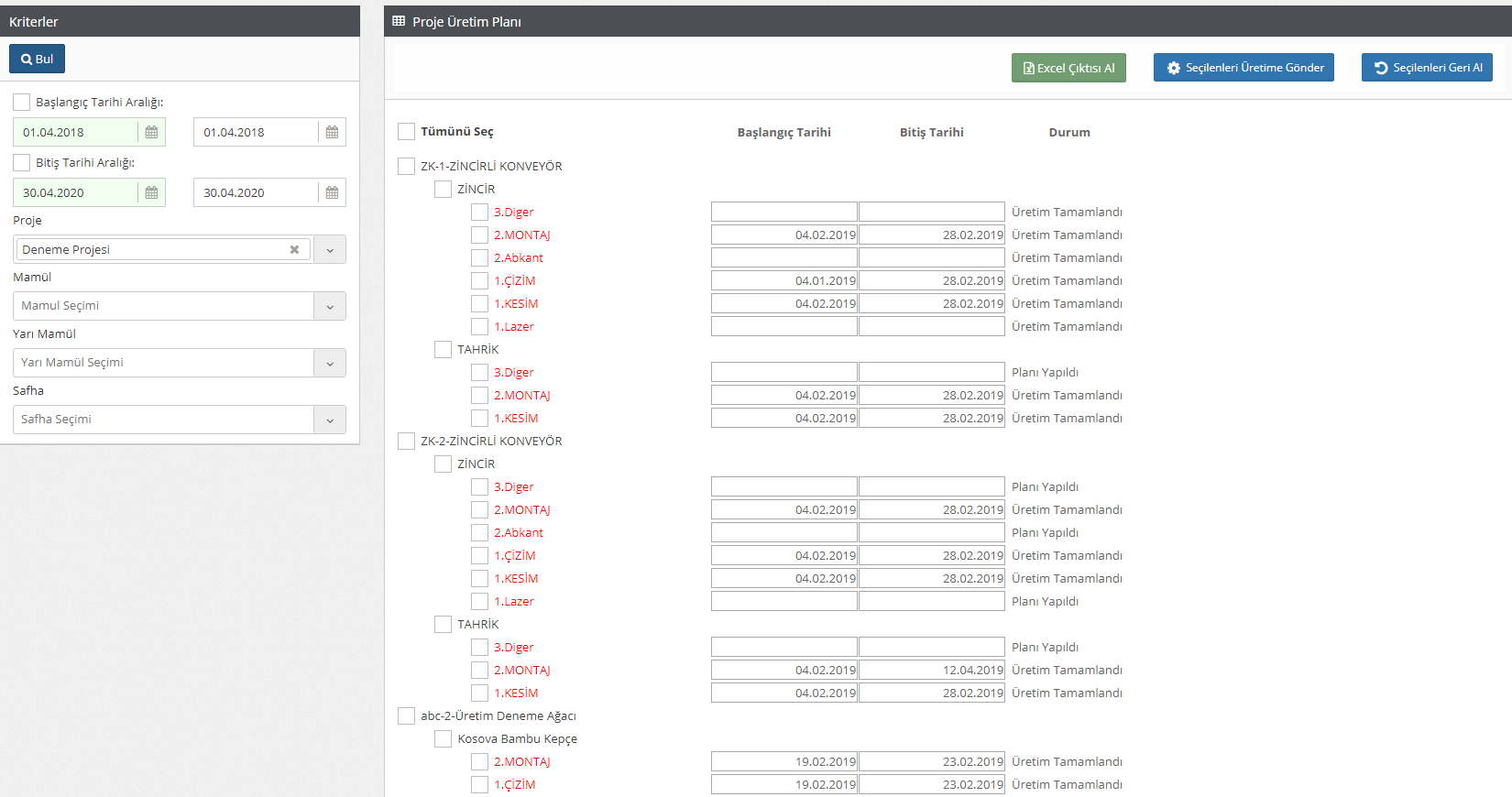 Proje Üretim Planı Nasıl Kullanılır?